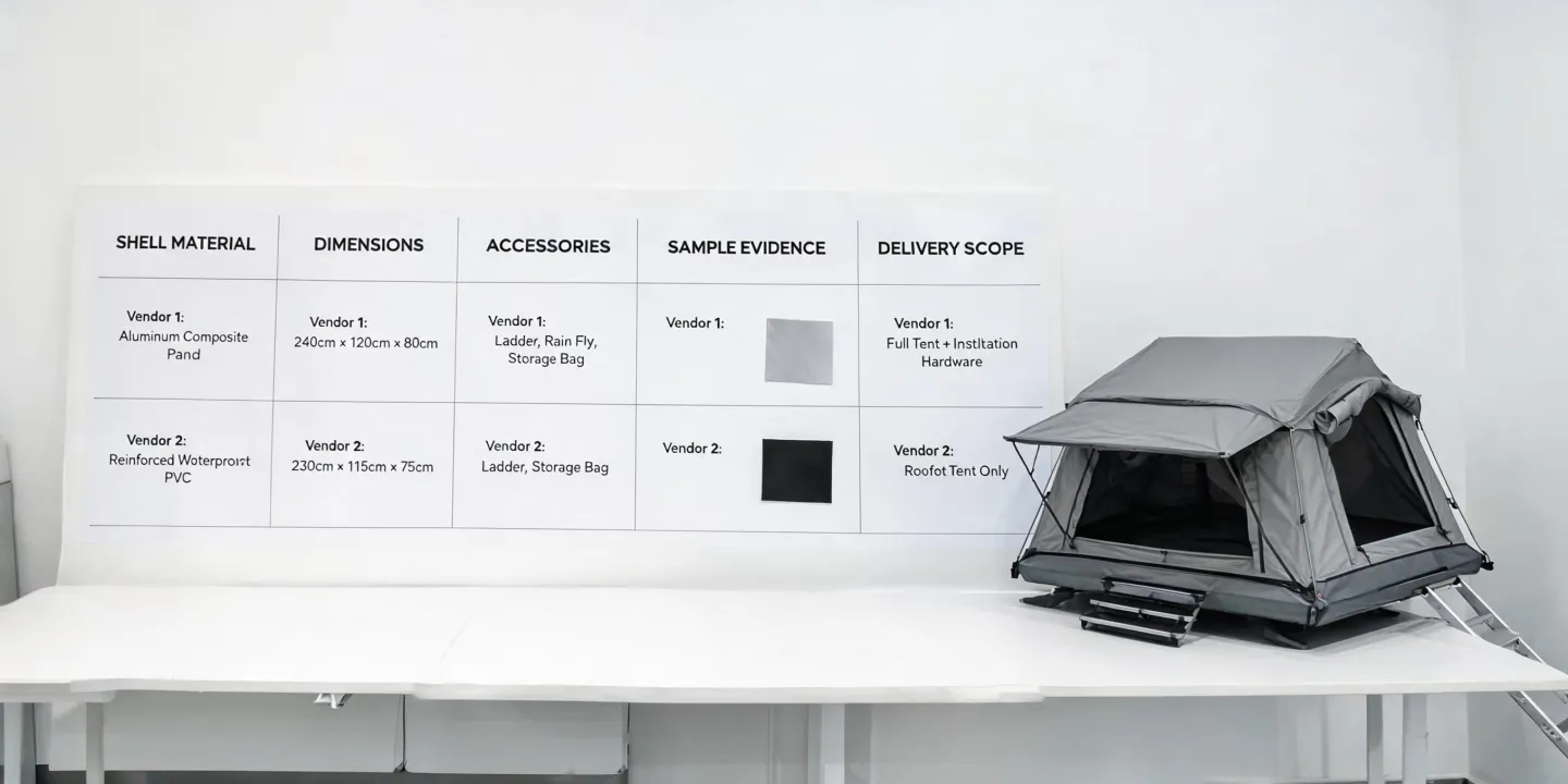 Rooftop tent supplier comparison board